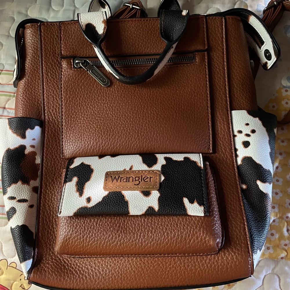 Wrangler Tan and Black Cow Print convertible Backpack